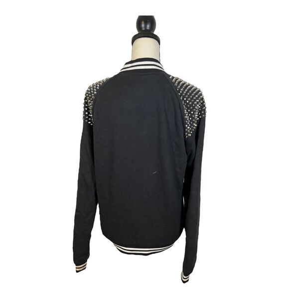 Victoria Secret Pink Varsity Jacket Women Medium Bomber STUDS Bling Snap Jacket - Picture 4 of 8